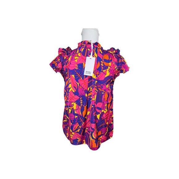 Rose And olive Floral Animal Print Blouse. Multicolored. Shorts Sleeve Top S - Picture 4 of 4